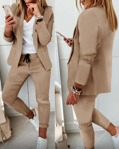 Elegante Blazer Set (Blazer+Broek) Voor Dames