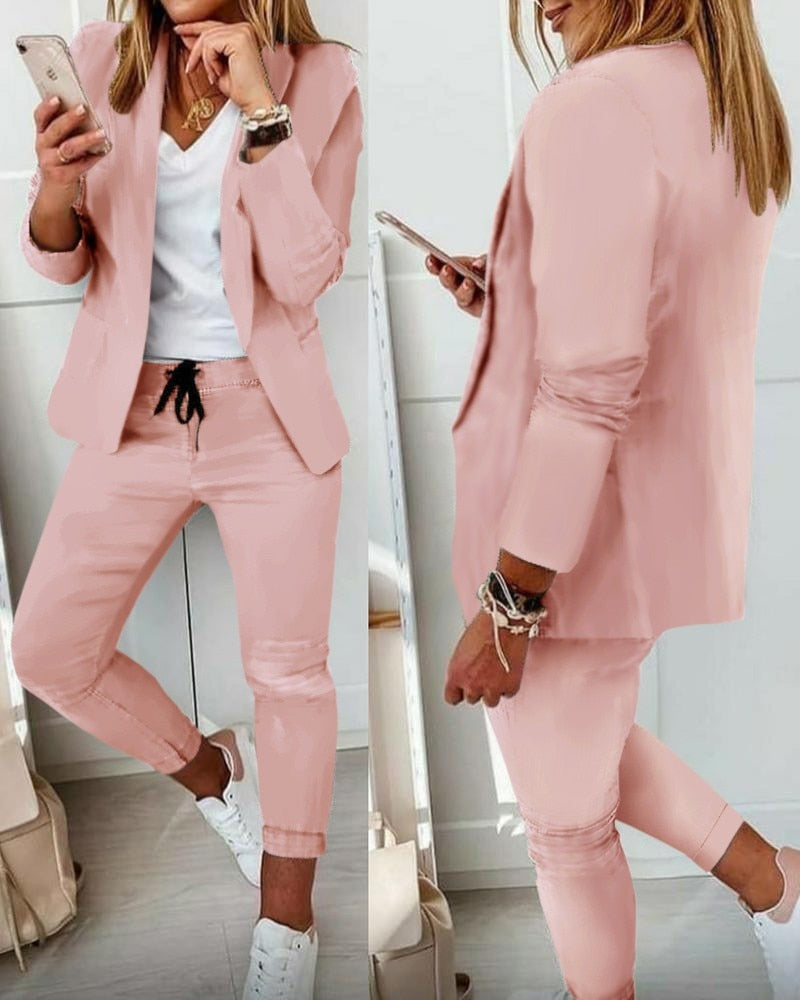 Elegante Blazer Set (Blazer+Broek) Voor Dames