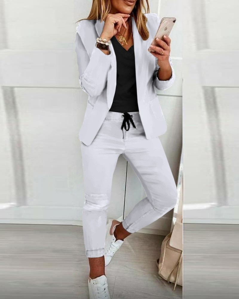 Elegante Blazer Set (Blazer+Broek) Voor Dames