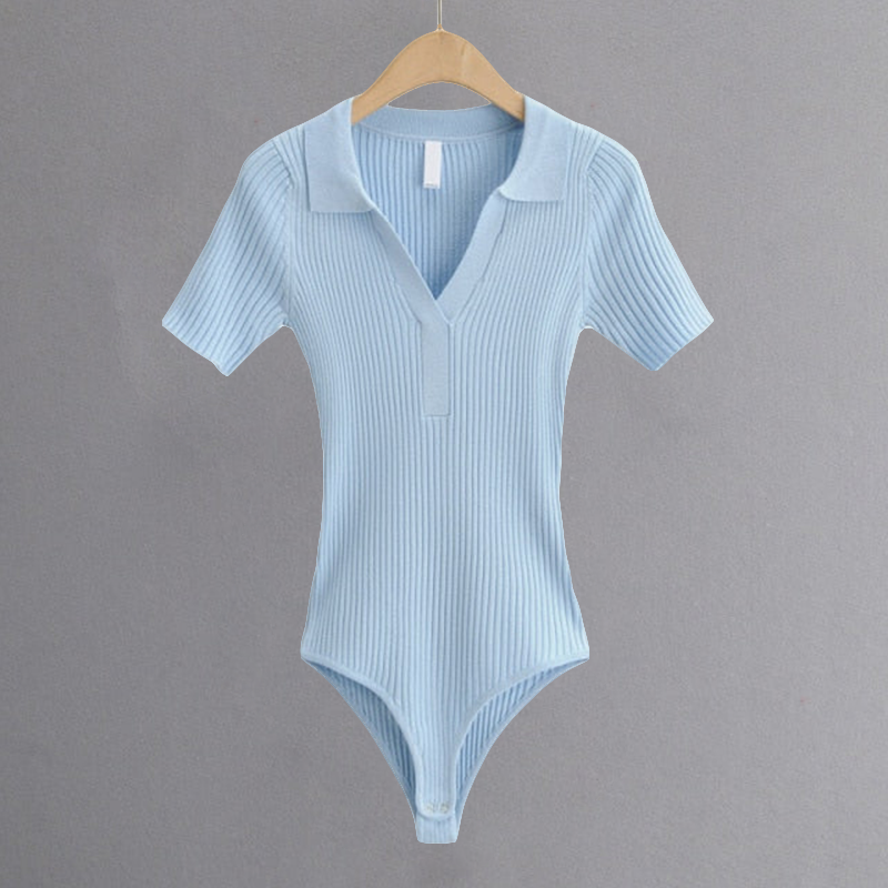 Gebreide Bodysuit Met V-hals